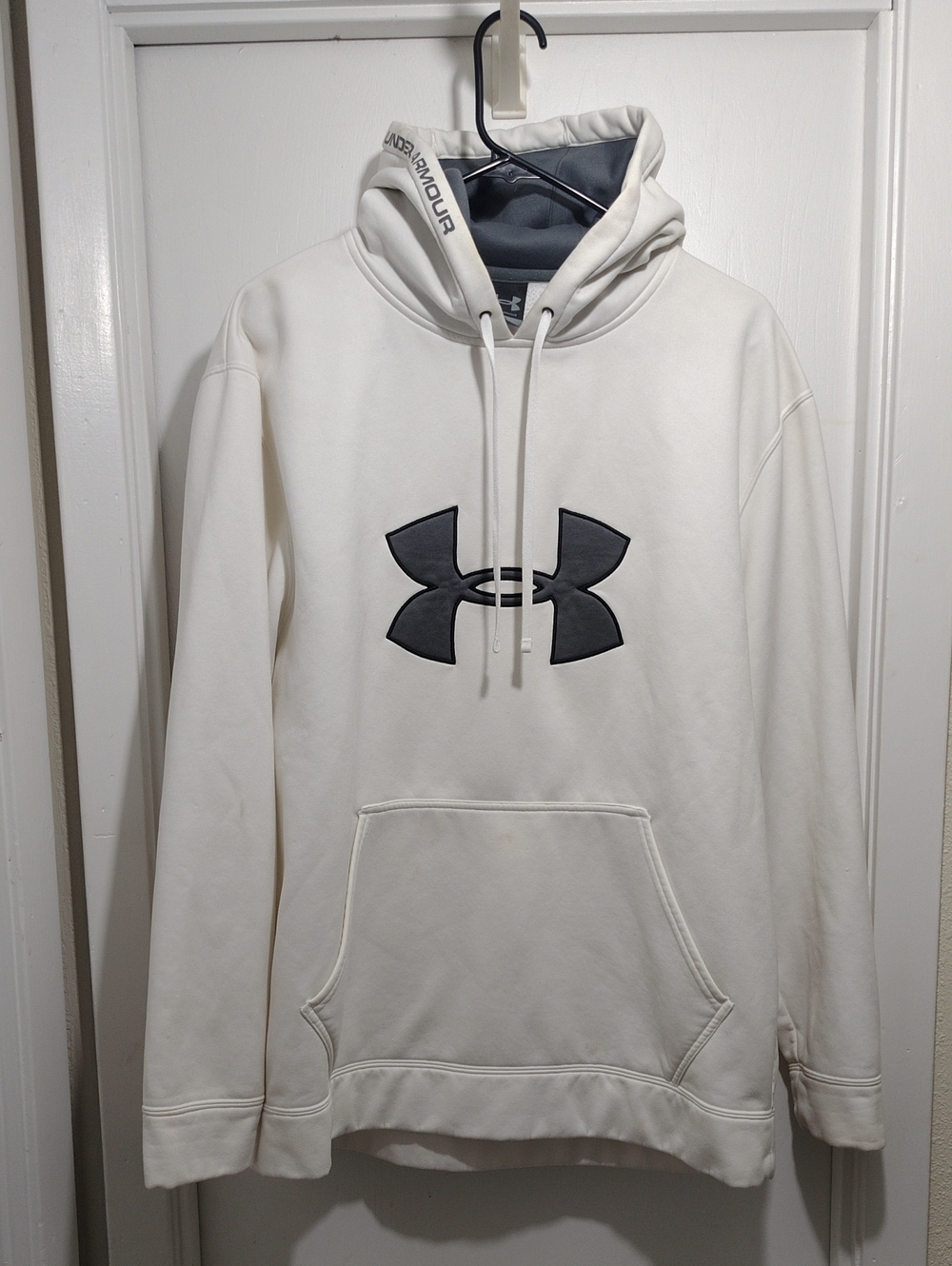 Under Armour Men's Cream Hoodie with Black Logo